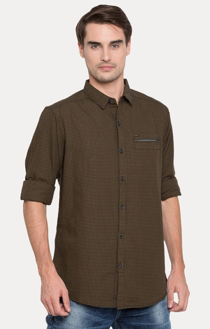 Spykar Men'S Green Cotton Checked Casual Shirts