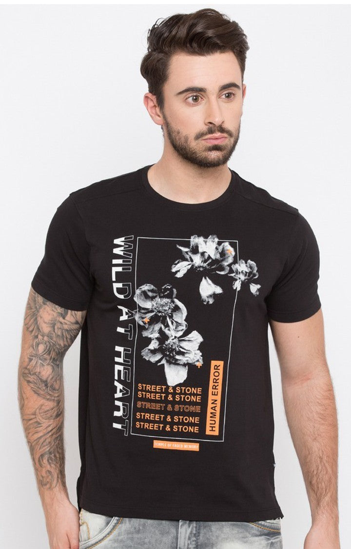 Spykar Brown Printed Slim Fit Men T-Shirts