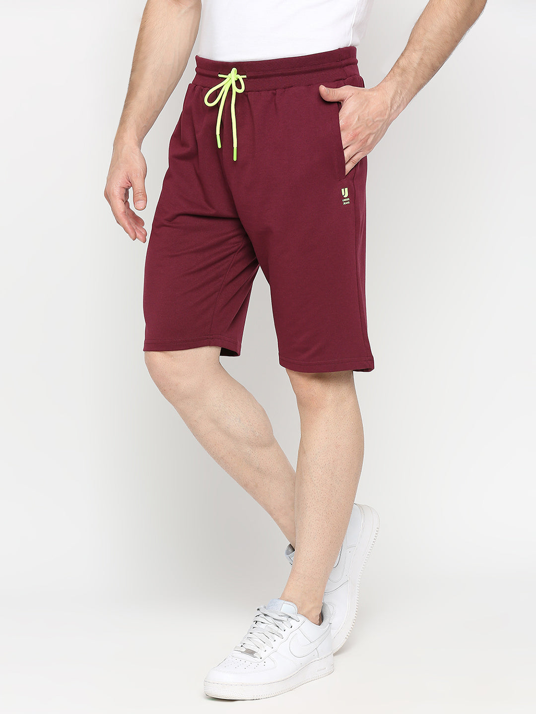 Men Premium Wine Cotton Blend Shorts - Underjeans By Spykar