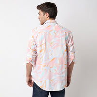 Men Shirt Print Pink Slim Fit