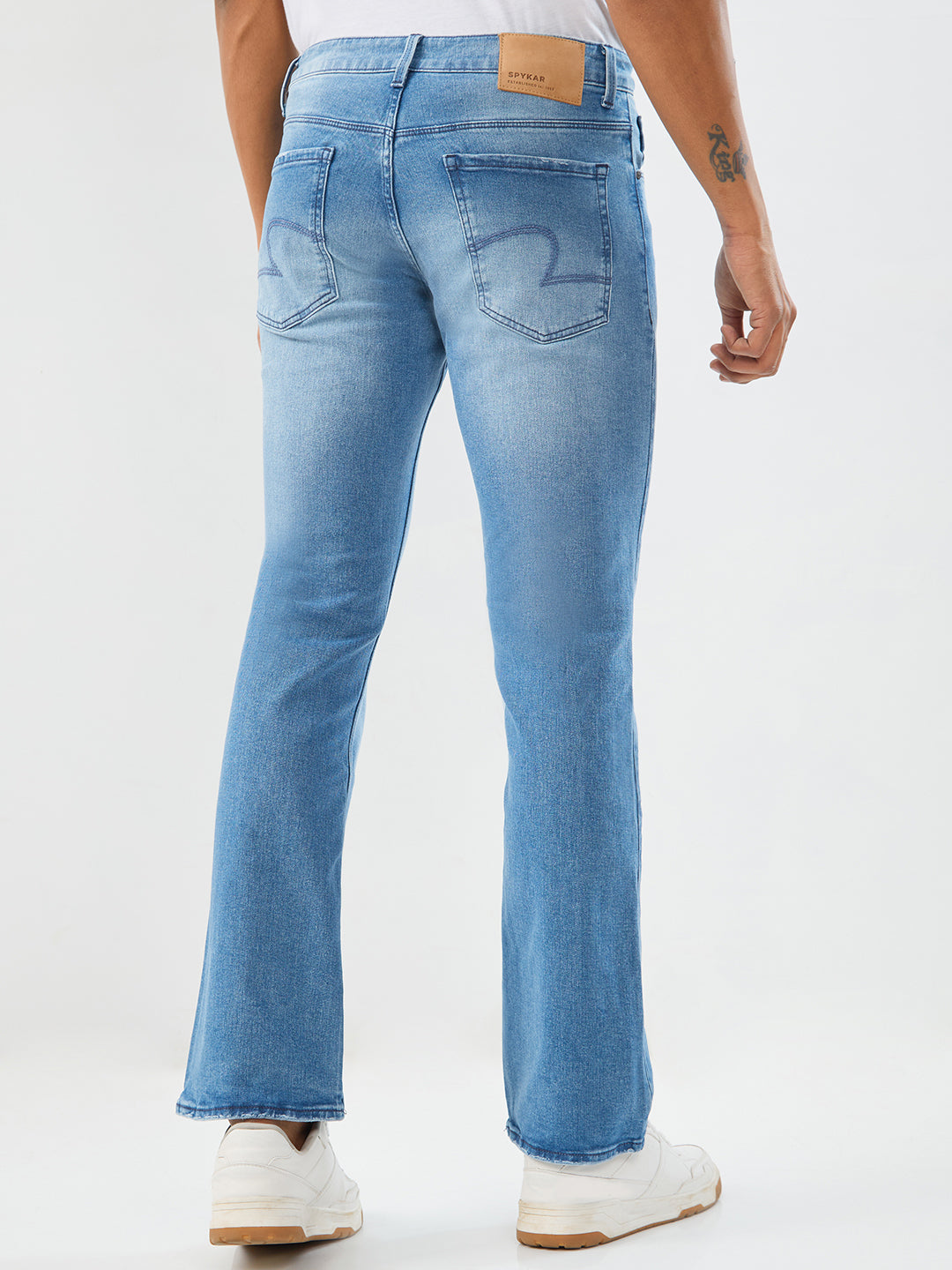 Men Jeans Boot Cut Light Blue Mid Rise