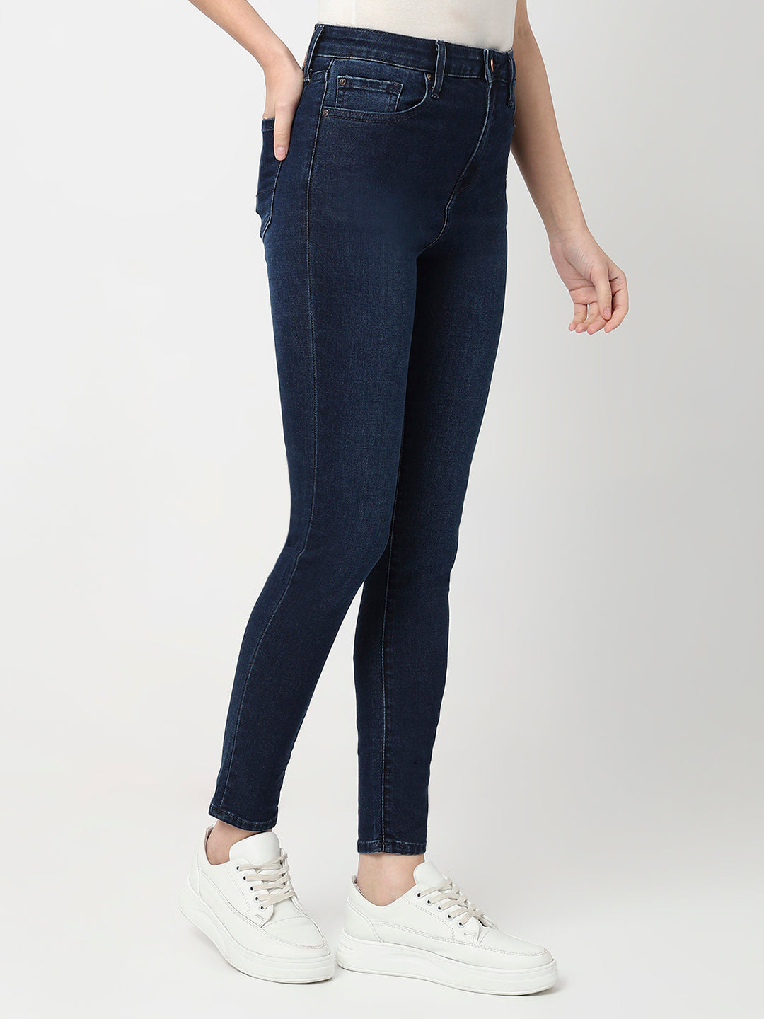 Spykar Dark Blue High Rise Super Skinny Fit Casual Jeans For Women