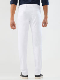 Men Trouser Slim Fit White Mid Rise
