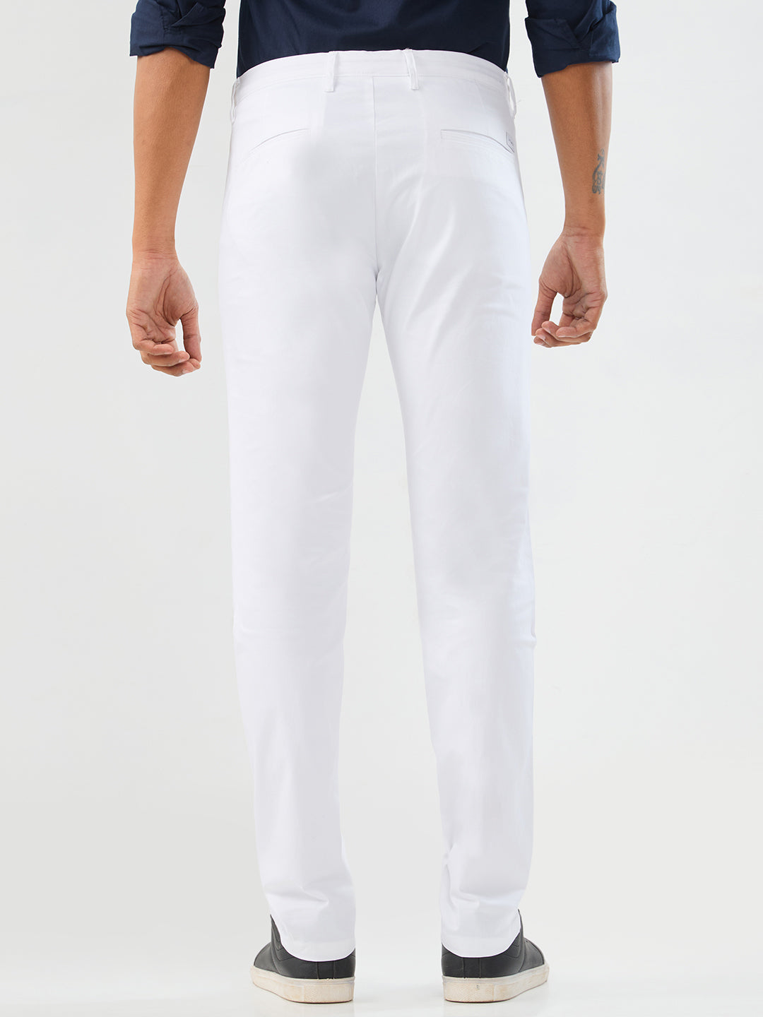Men Trouser Slim Fit White Mid Rise