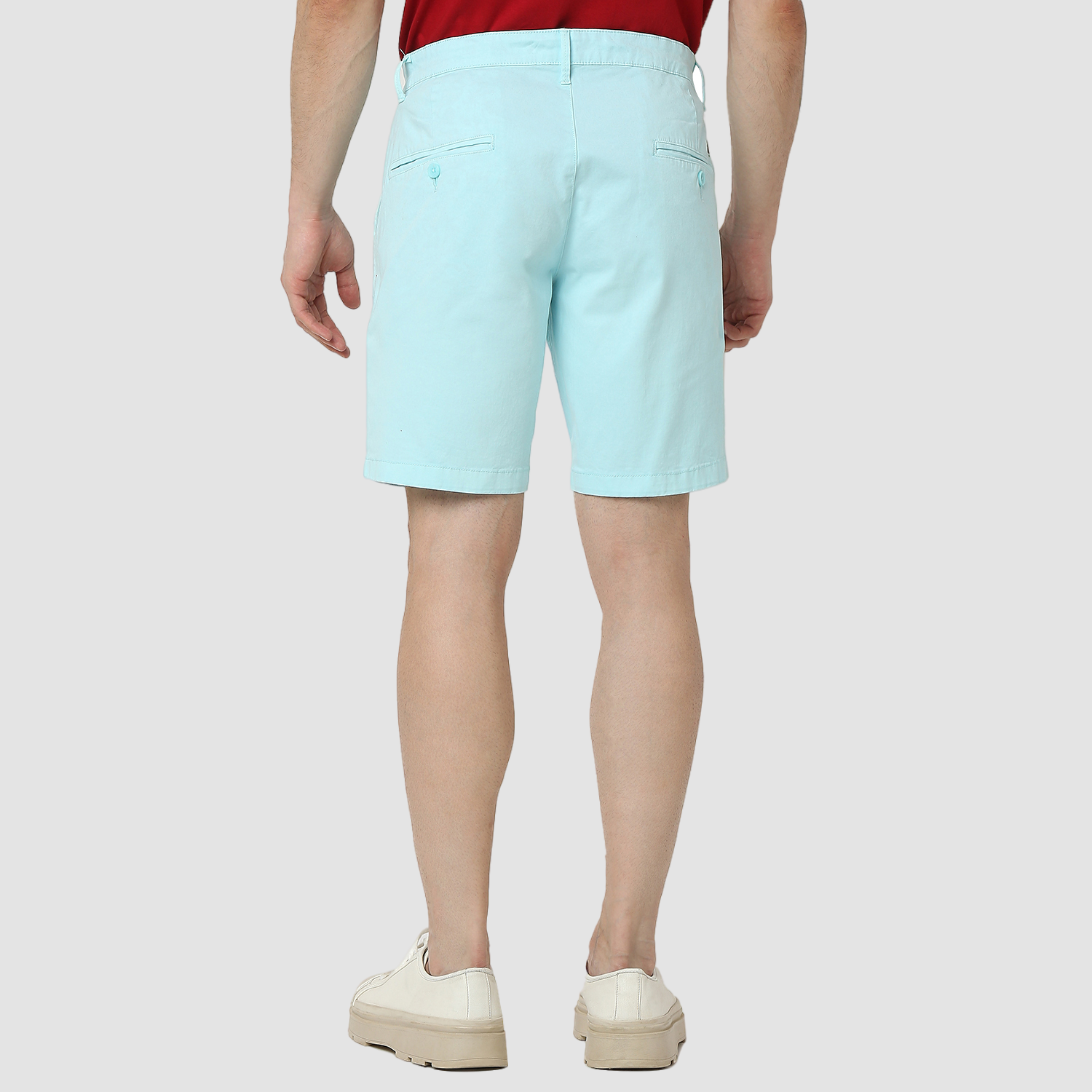 Spykar Aqua Blue Mid Rise Straight Fit Casual Shorts For Men