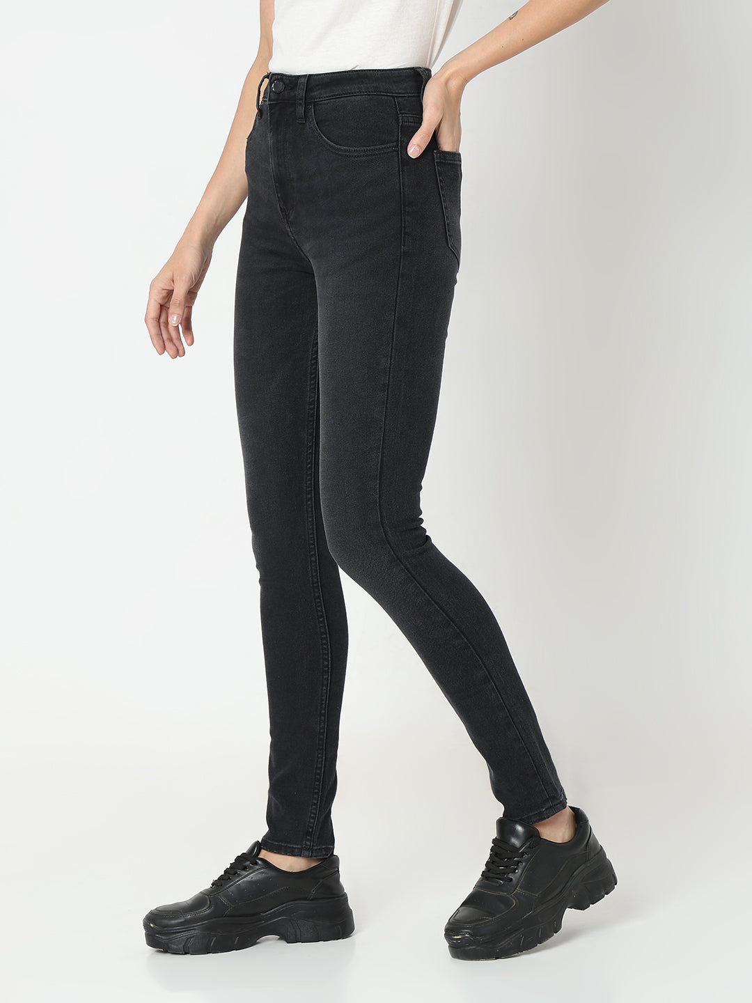 Spykar High Rise Skinny Fit Black Jeans for Women