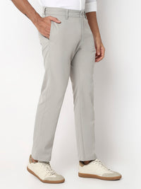 Men Trouser Comfort Fit Grey Mid Rise