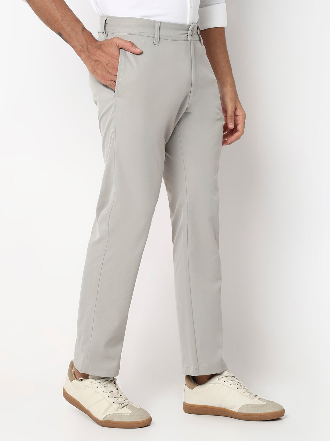 Men Trouser Comfort Fit Grey Mid Rise