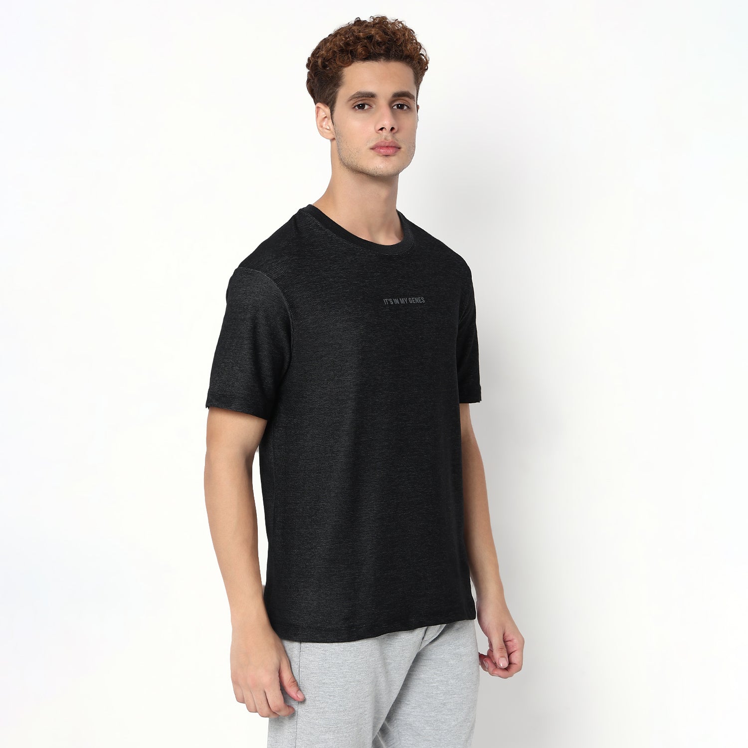 UnderJeans by Spykar Men Basic Dark Denim Black Oversized T-Shirts