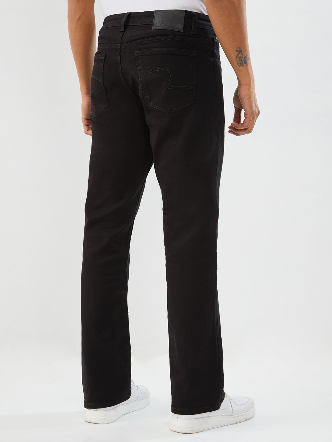 Spykar Black Regular Fit Boot Cut Mid Rise Jeans For Men