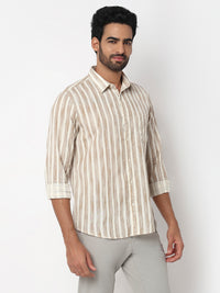 Men Light Fawn Slim Fit Casual Shirt