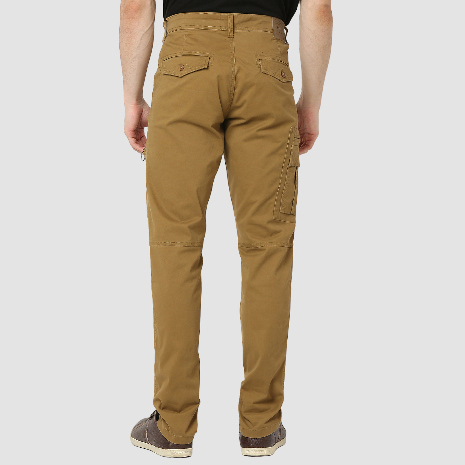 Spykar Camel Khaki Mid Rise Cargo Fit Casual Trouser For Men