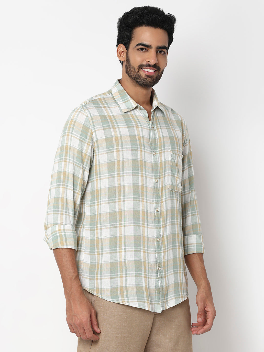 Spykar Granite Green Slim Fit Casual Shirts For Men