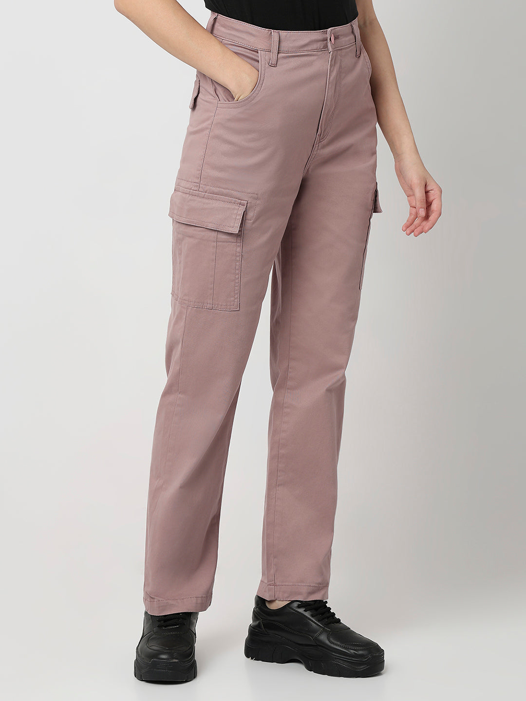 Spykar Dusty Pink High Rise Straight Fit Casual Jeans For Women