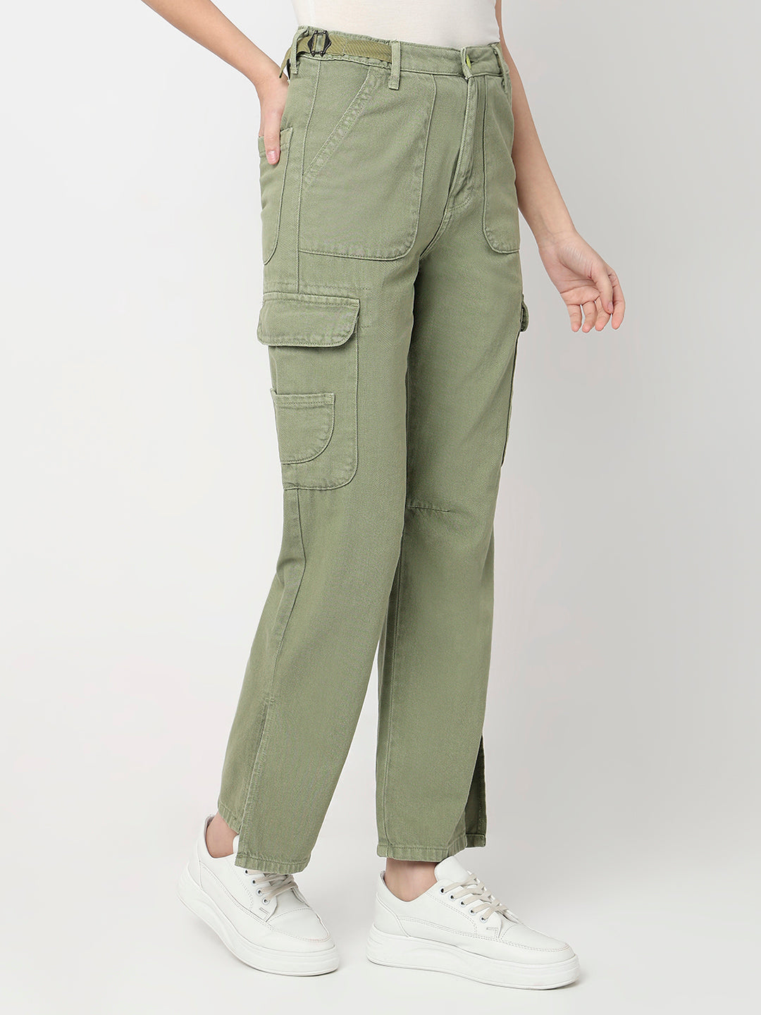 Spykar Sage Green High Rise Straight Fit Casual Jeans For Women