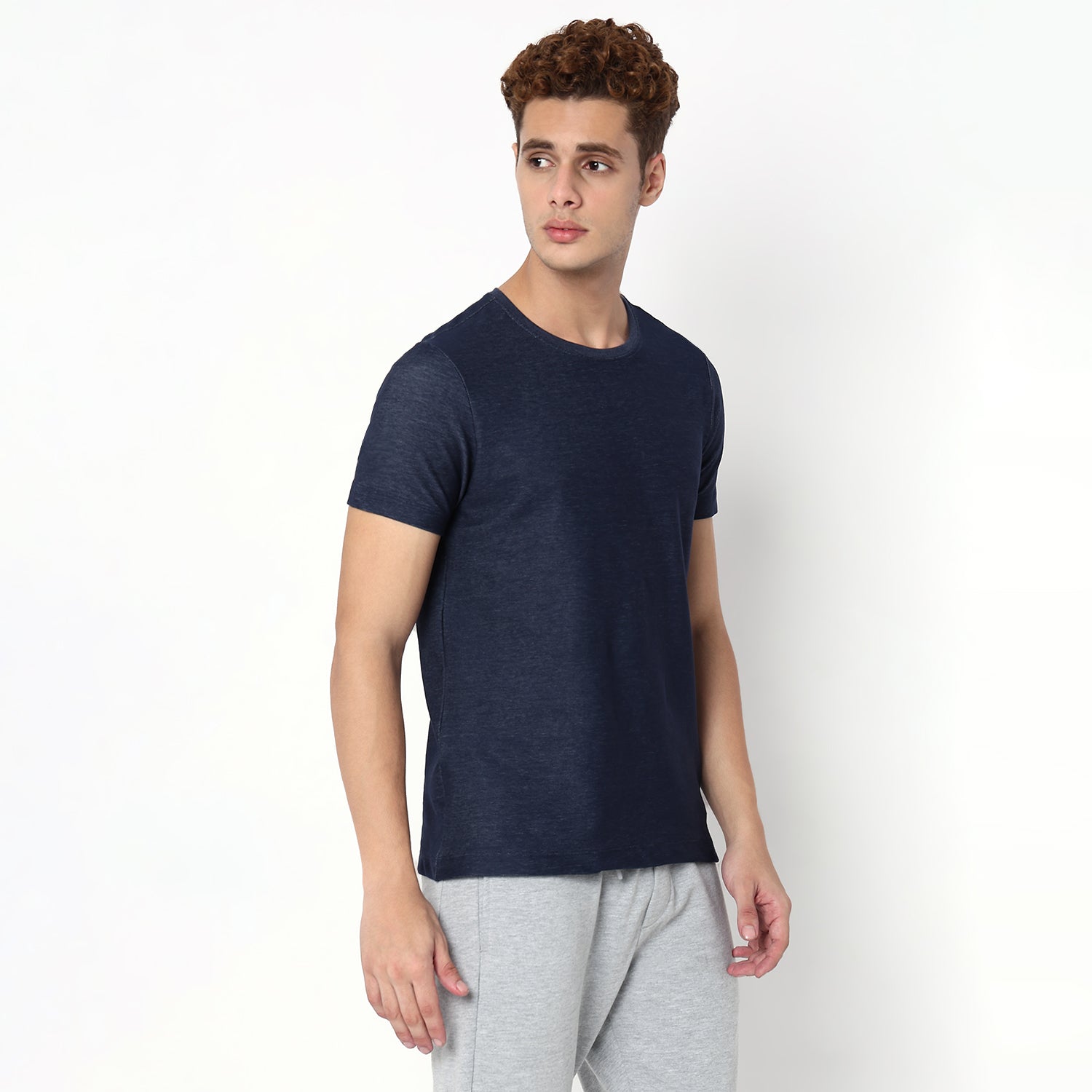 UnderJeans by Spykar Men Basic Dark Denim Blue Slim Fit T-Shirts