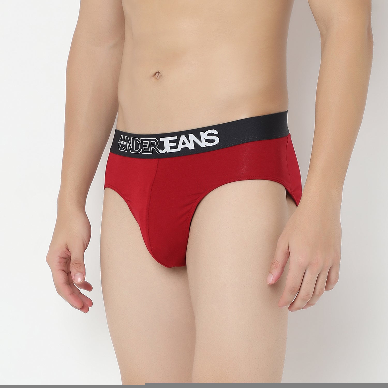 UnderJeans by Spykar Men Maroon Olive Mid Rise Solid Briefs (Pack of 2)