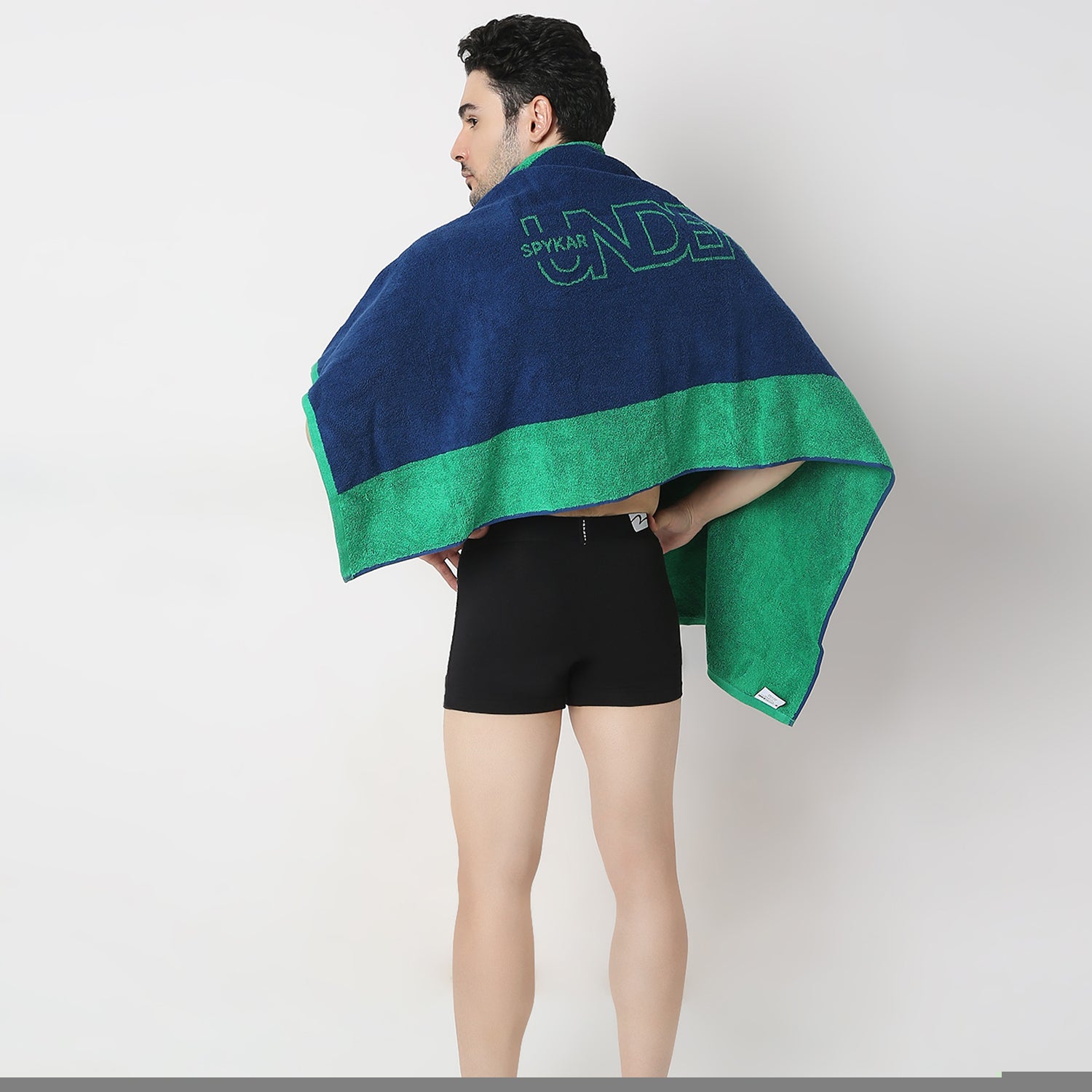 Underjeans by Spykar Green & Blue Bath Towel