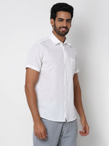 Men White Slim Fit Casual Shirt