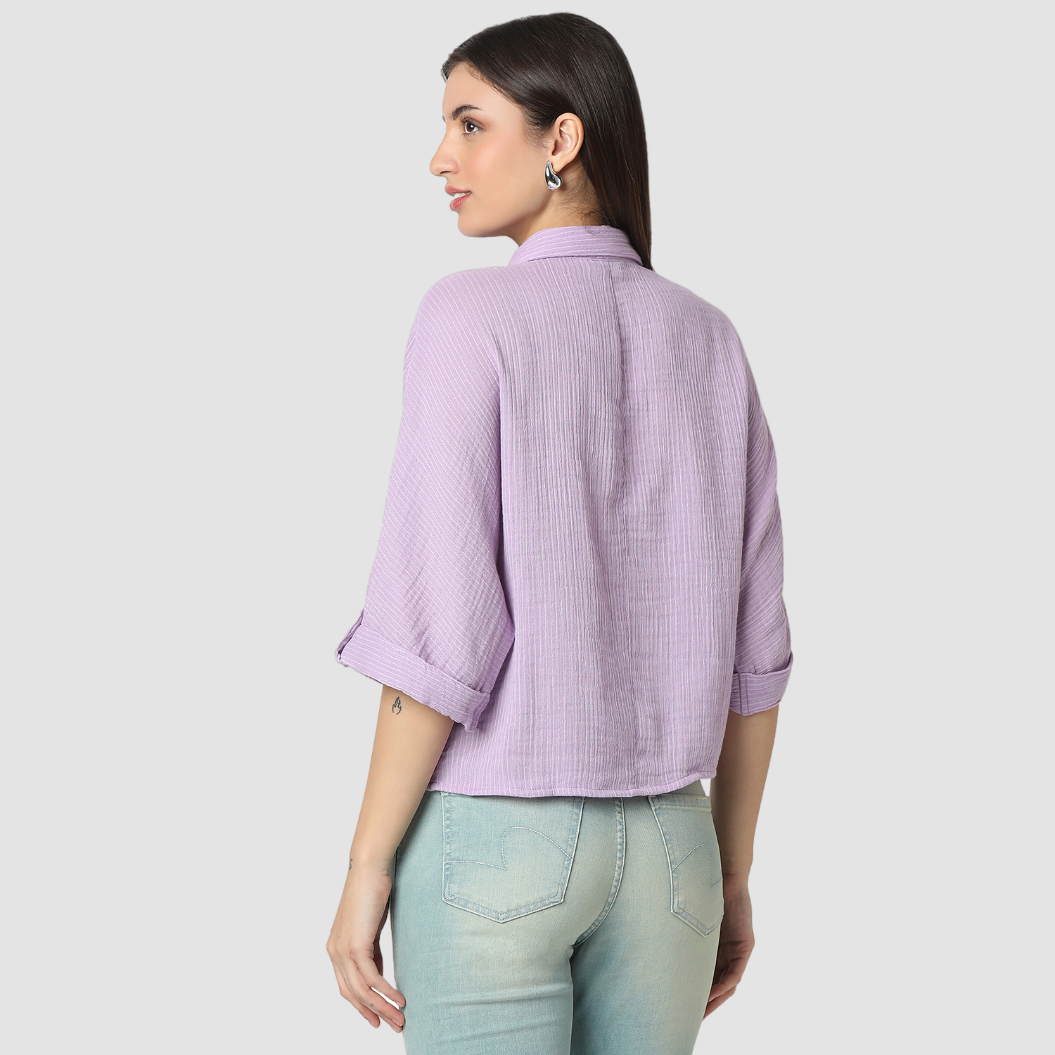 Spykar Crocus Purple Boxy Fit Casual Shirts For Women
