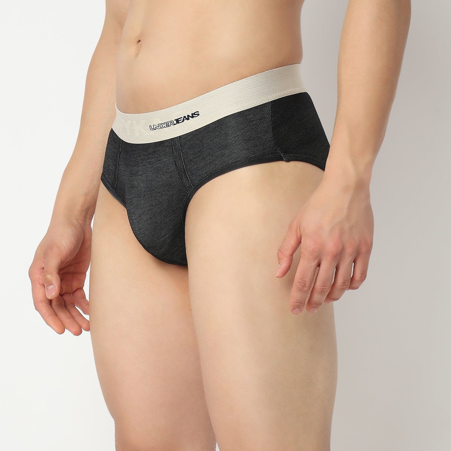 Underjeans by Spykar Men Dark Denim Black Regular Fit Ultrasoft Briefs