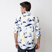 Men Shirt Print White Slim Fit