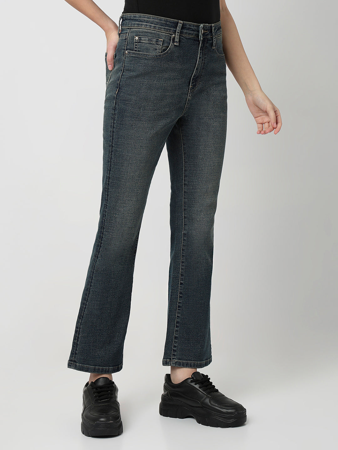 Spykar Vintage Blue High Rise Boot Cut Fit Casual Jeans For Women