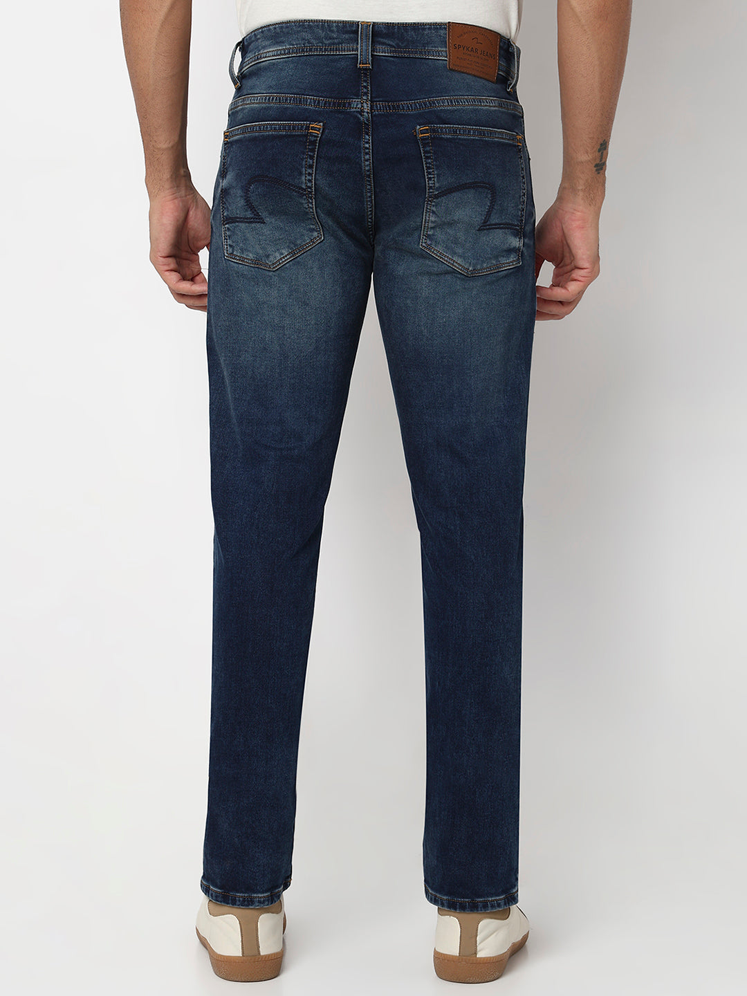 Spykar Dark Blue Mid Rise Regular Fit Casual Jeans For Men