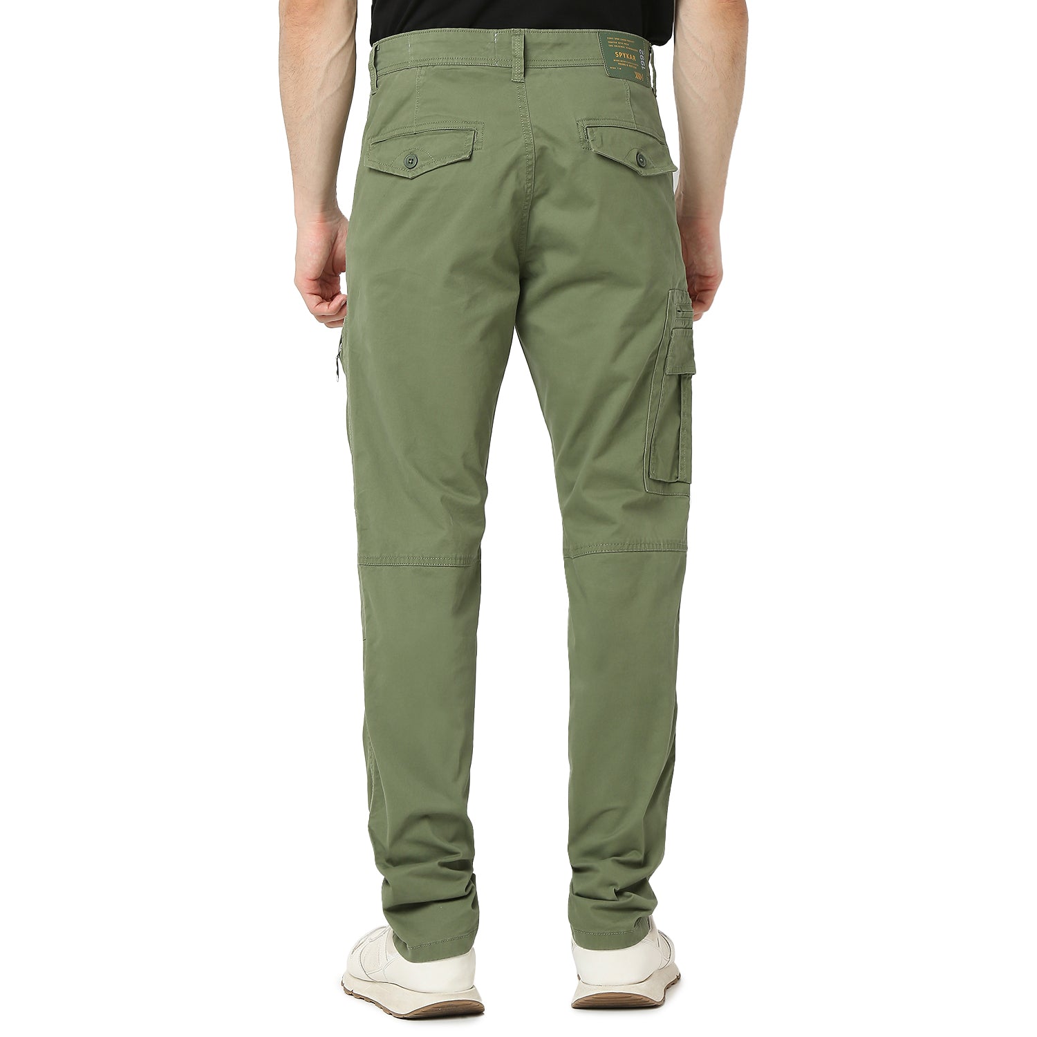 Spykar Sage Green Mid Rise Cargo Fit Casual Trouser For Men