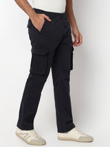 Men Trouser Regular Fit Blue Mid Rise