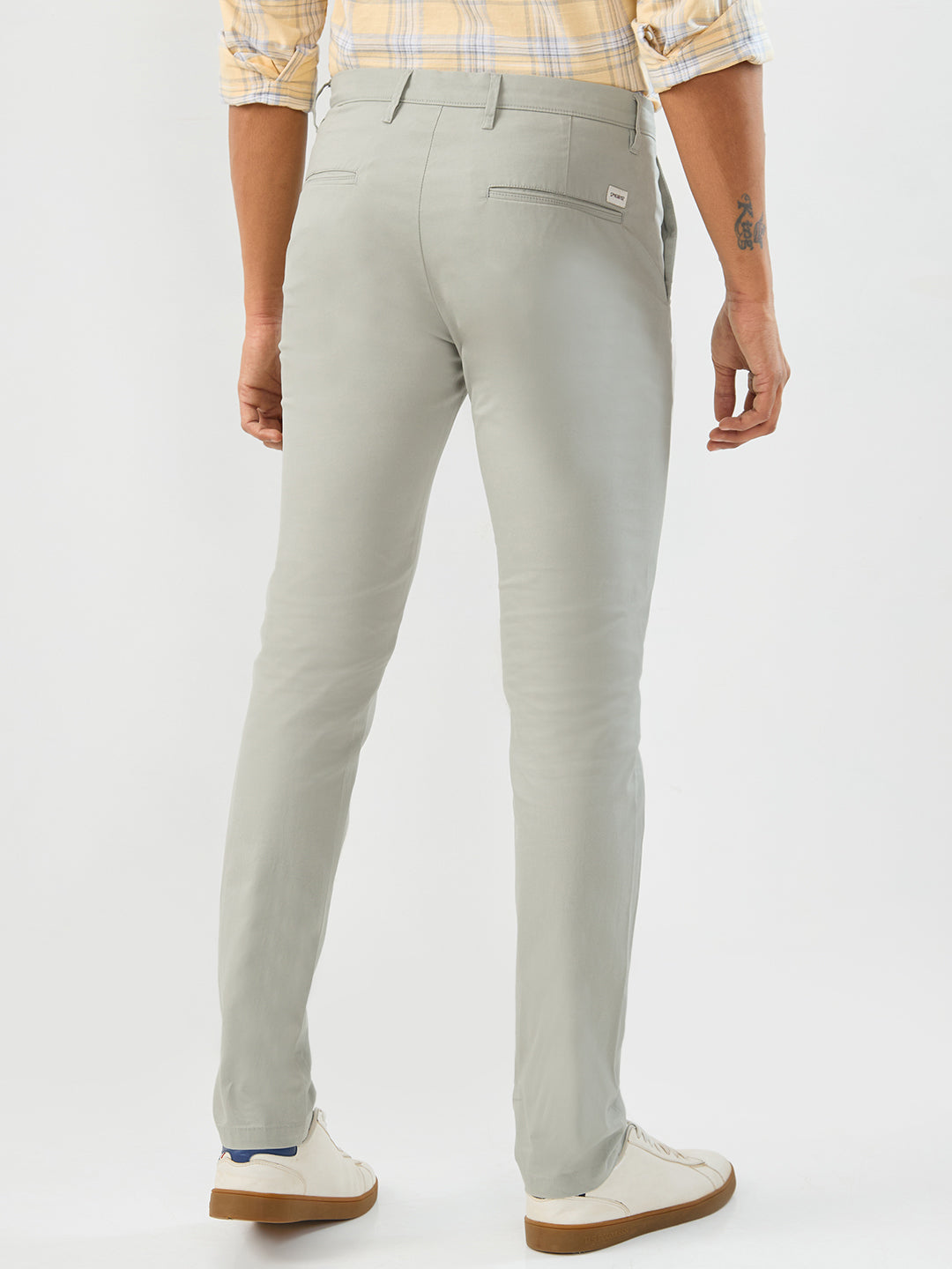 Spykar Granite Green Slim Fit Mid Rise Trousers For Men