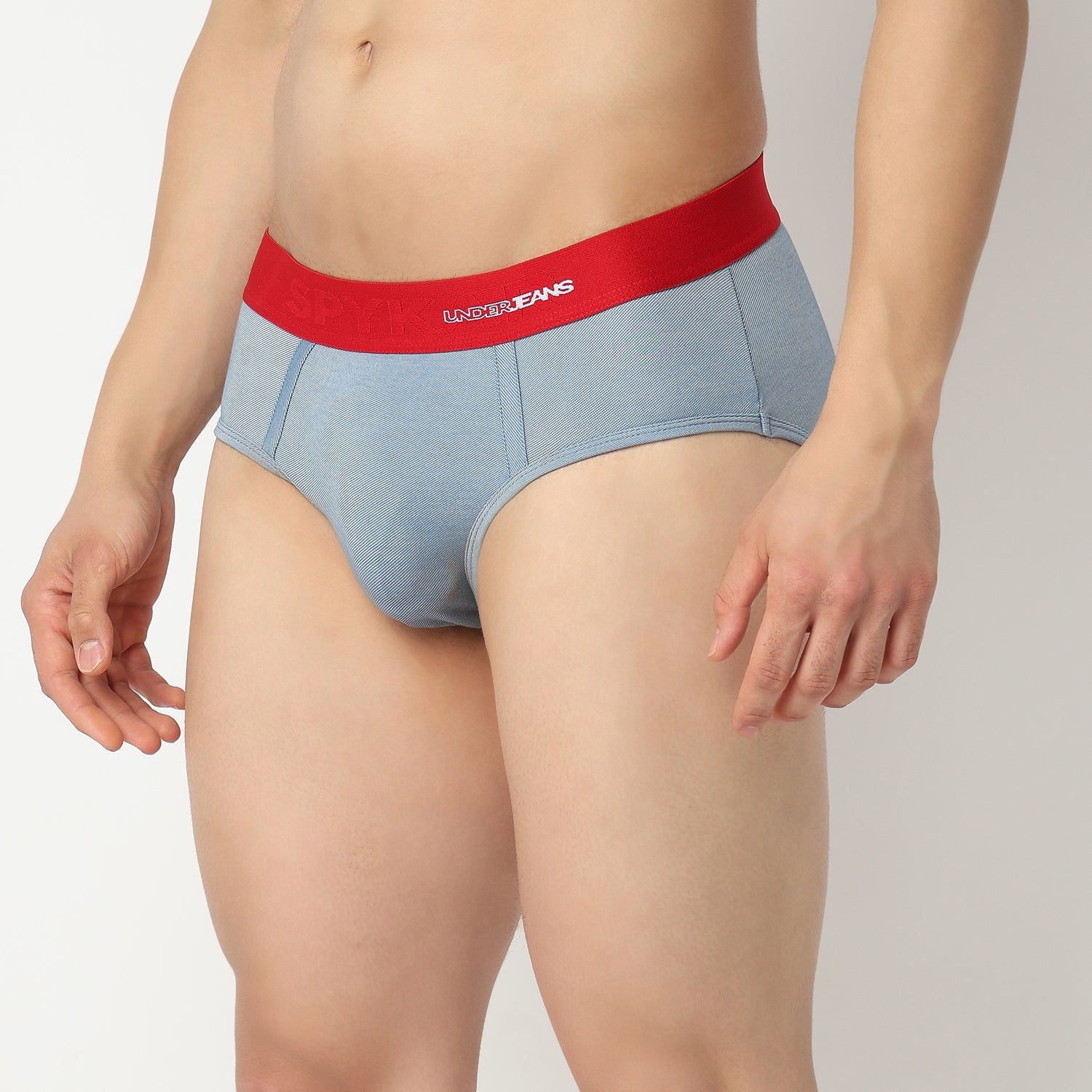 Underjeans by Spykar Men Red Mid Denim Blue Regular Fit Ultrasoft Briefs