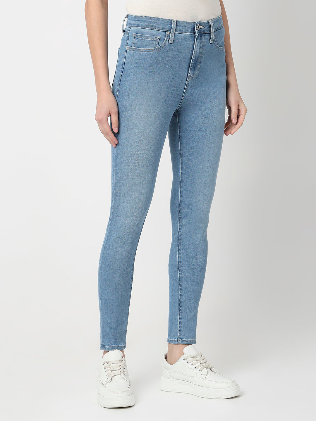 Spykar Light Blue High Rise Super Skinny Fit Casual Jeans For Women