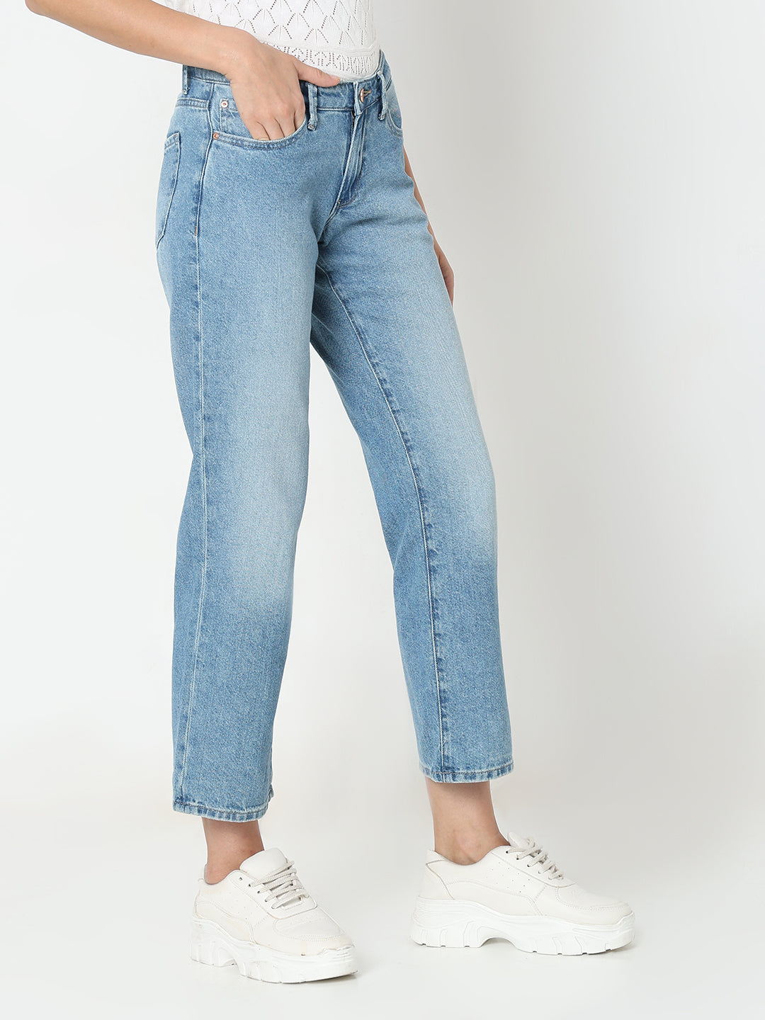 Spykar Low Rise Straight Fit Blue Jeans for Women