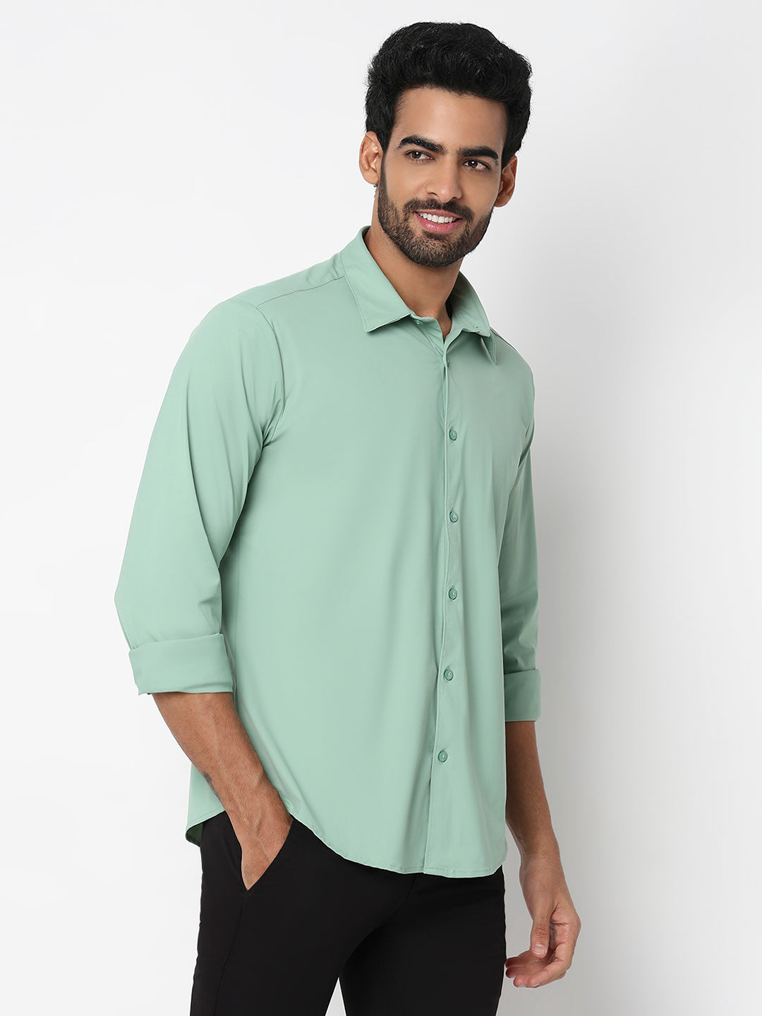 Spykar Granite Green Slim Fit Casual Shirts For Men