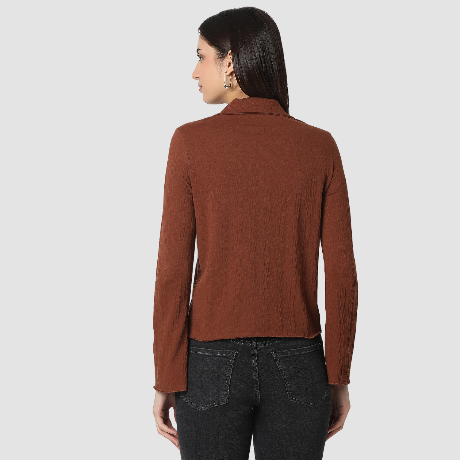 Women Top Solid Brown Slim Fit