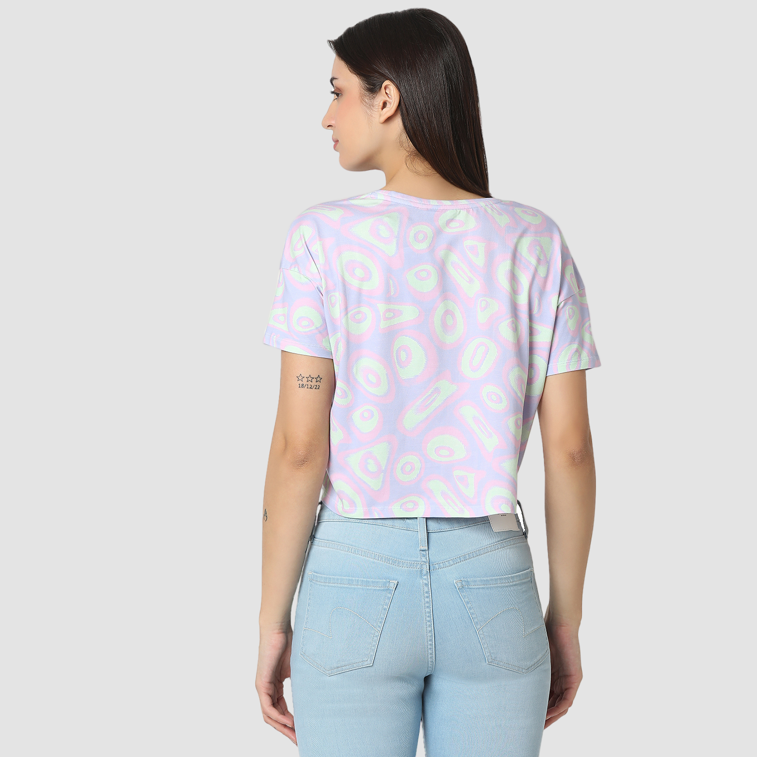 Women T-Shirt Blue Boxy Fit