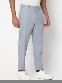 Men Trouser Regular Fit Grey Mid Rise