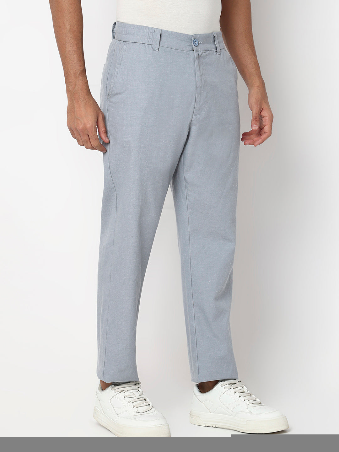 Men Trouser Regular Fit Grey Mid Rise