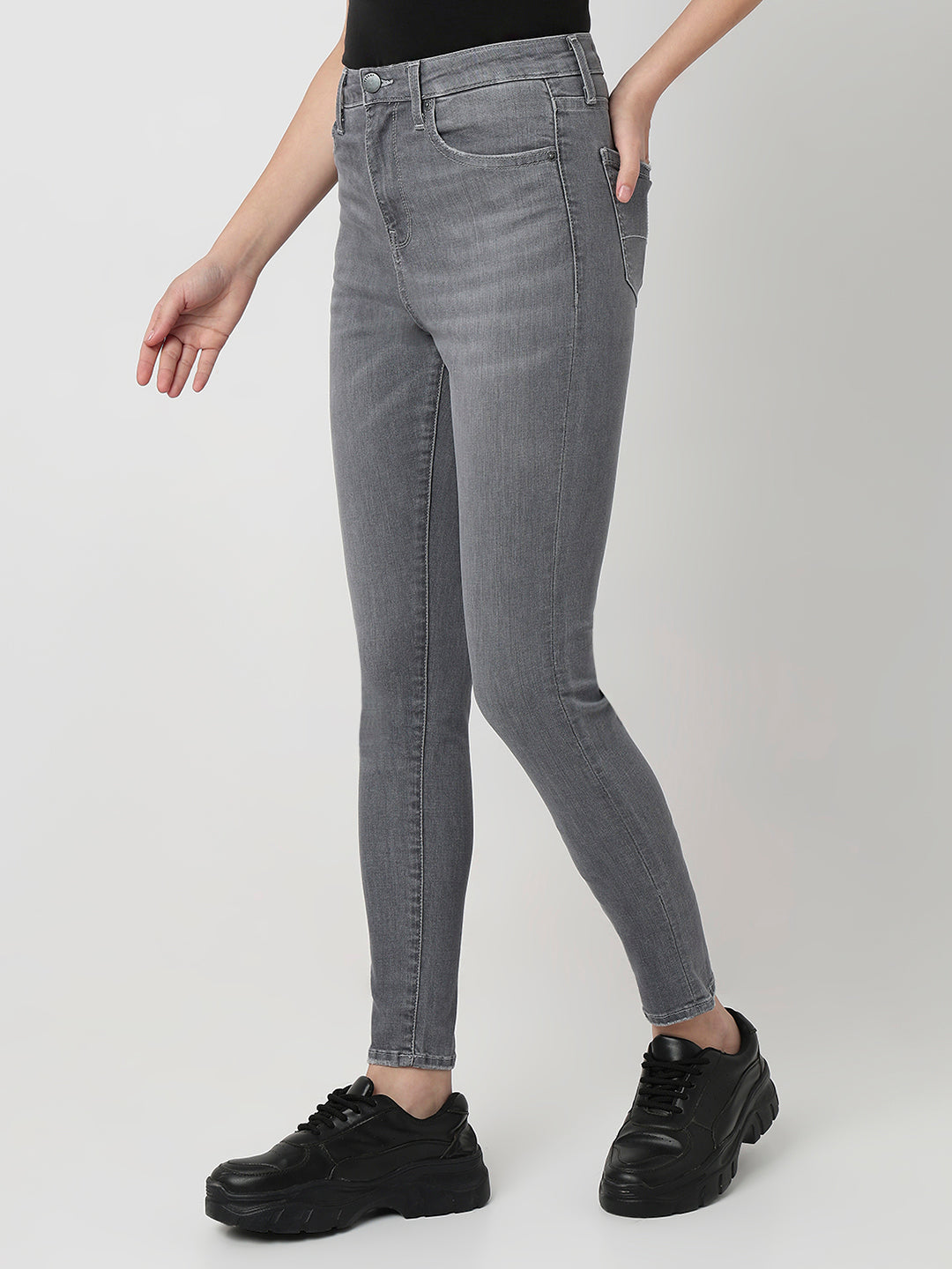 Spykar Grey High Rise Super Skinny Fit Casual Jeans For Women