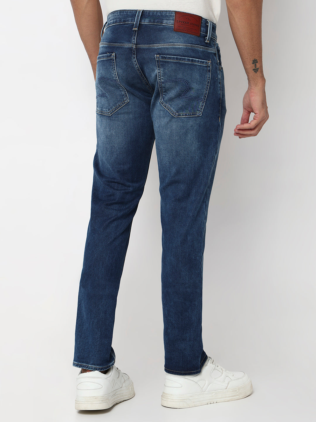 Spykar Dark Blue Mid Rise Regular Fit Casual Jeans For Men