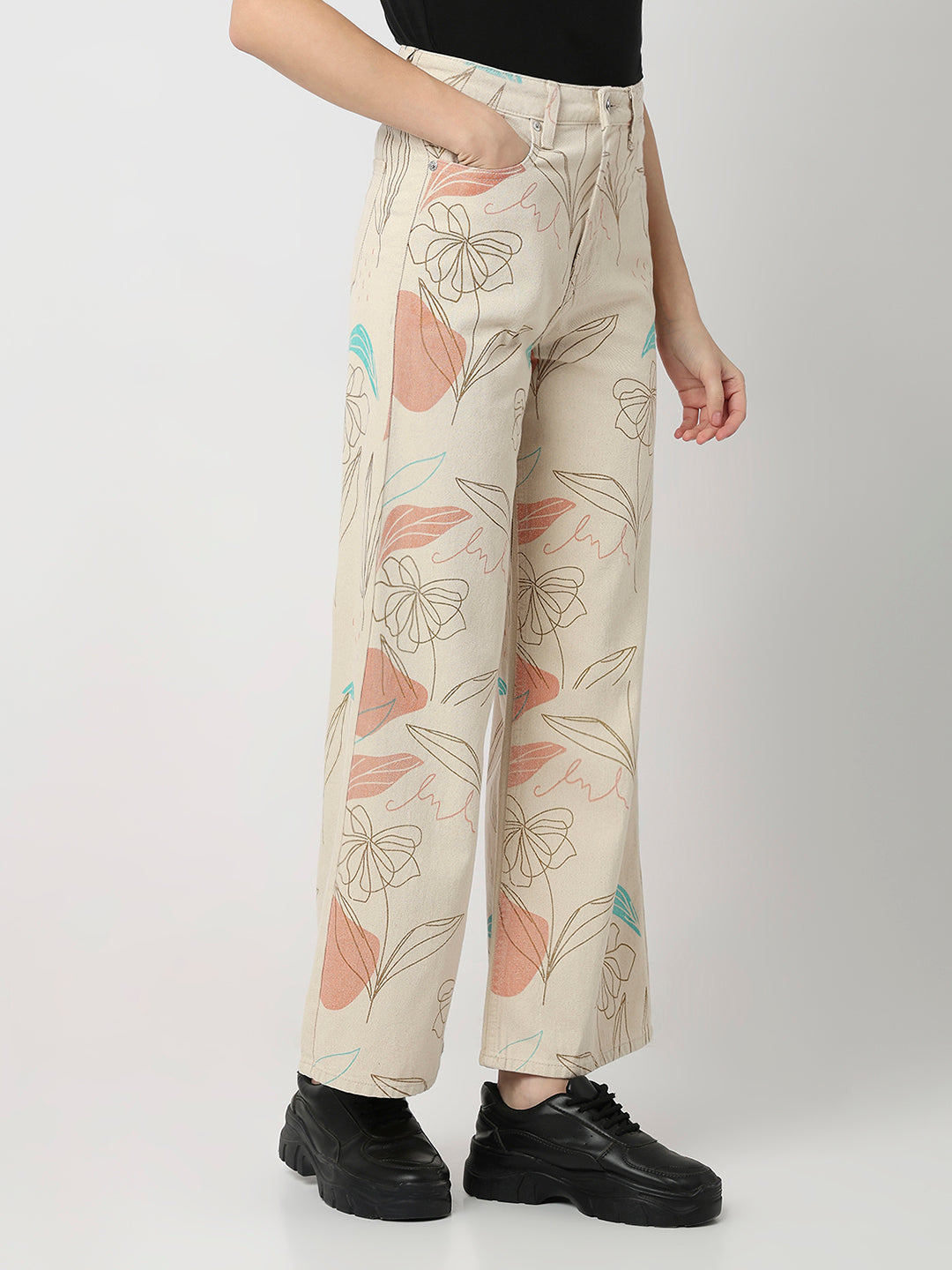 Spykar Ecru High Rise Wide Leg Casual Jeans For Women