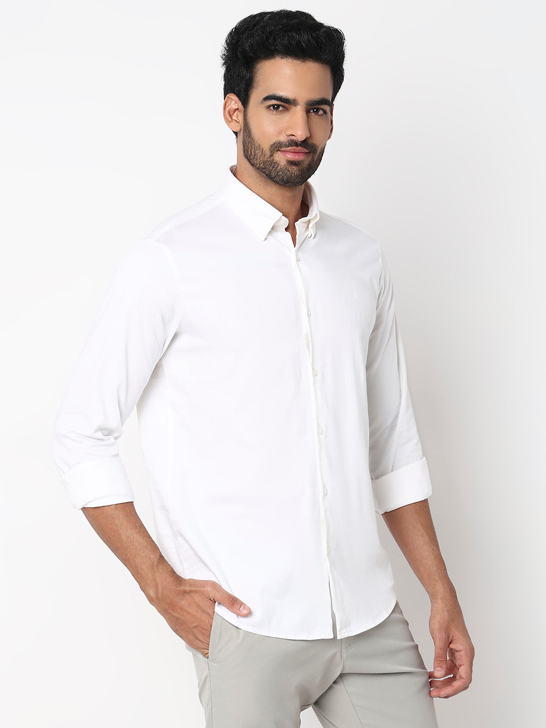 Spykar White Slim Fit Casual Shirts For Men