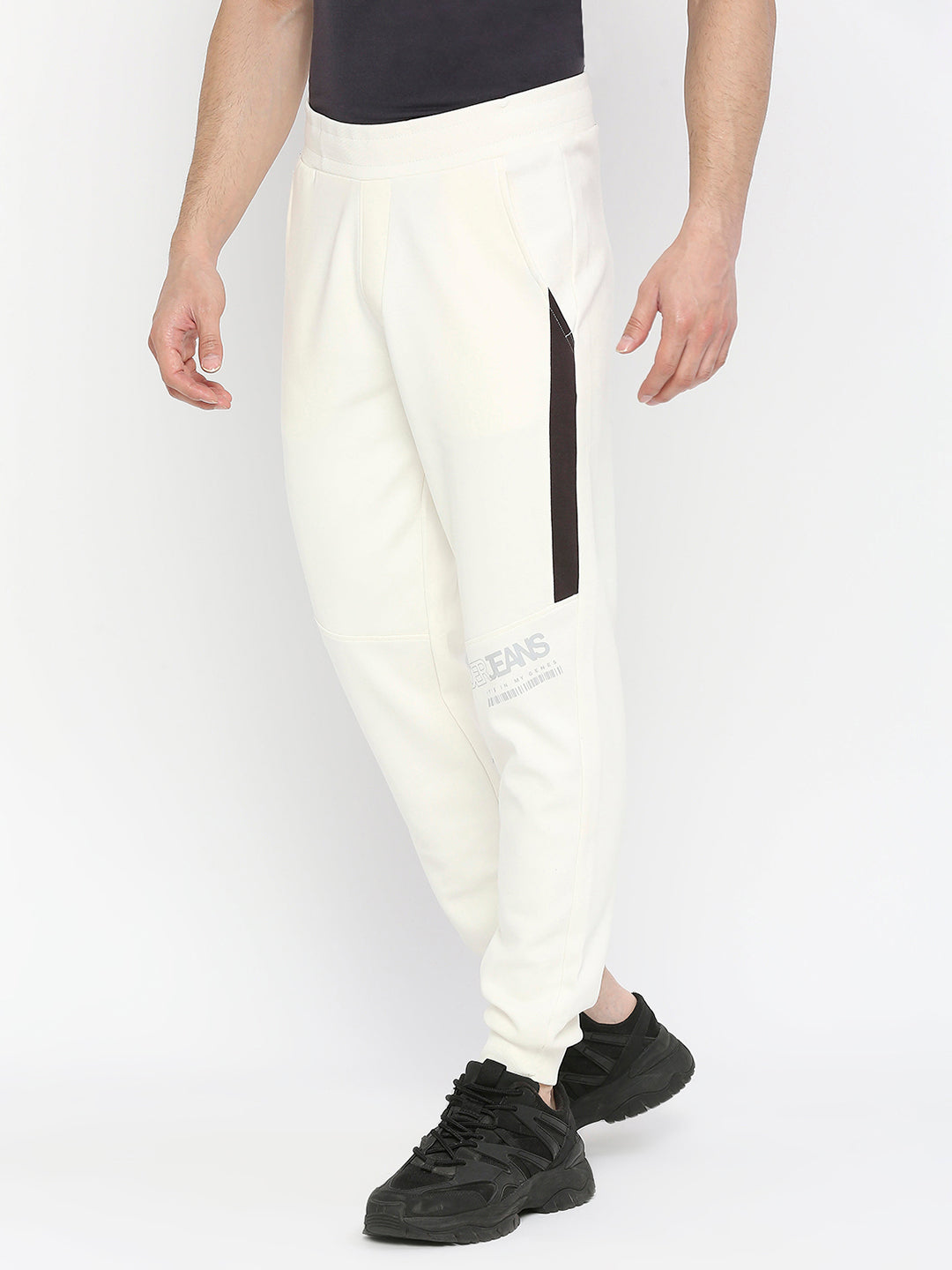 Men Premium Cotton Ecru Trackpant - Underjeans By Spykar