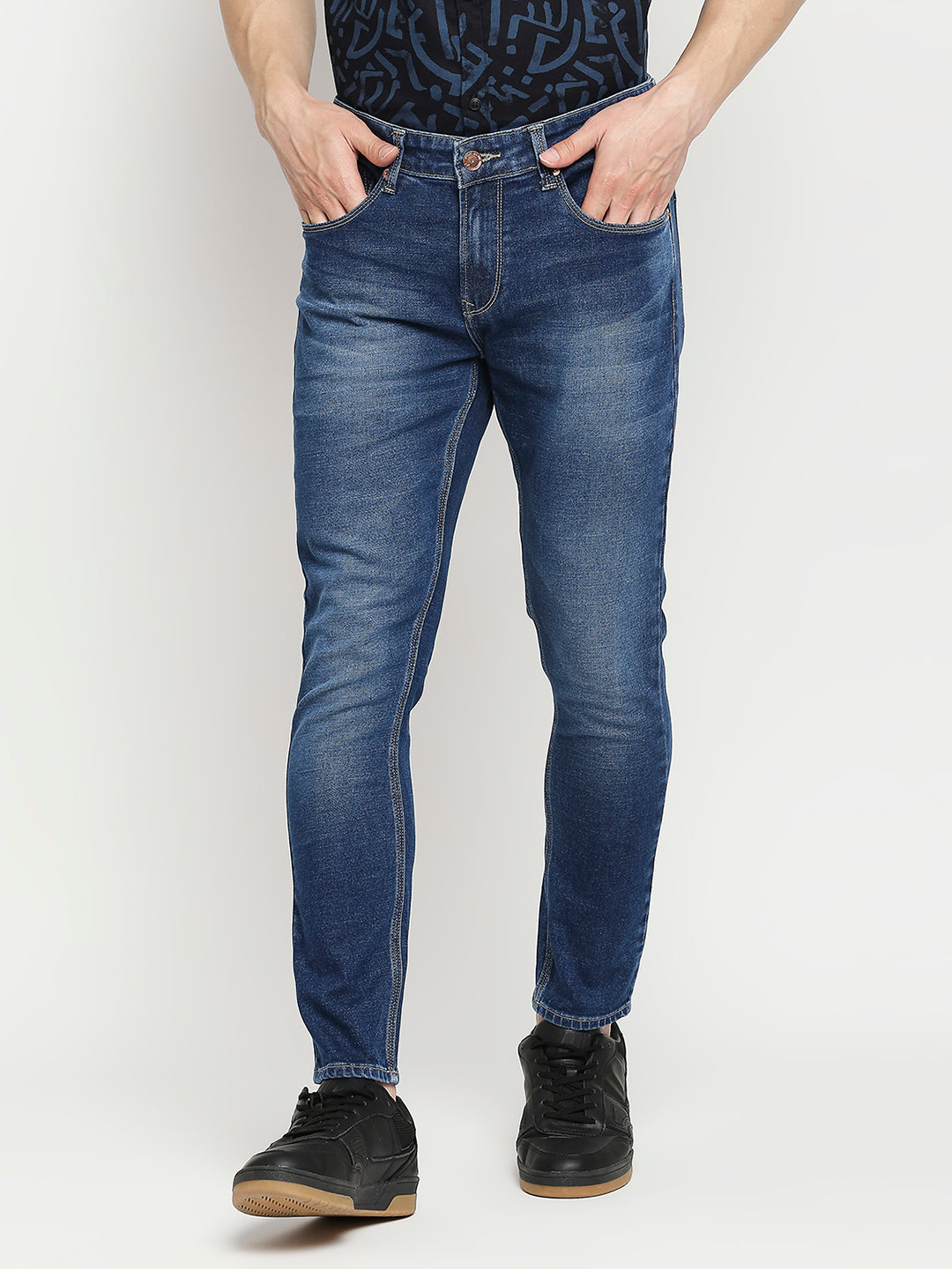 Spykar Men Mid Blue Cotton Slim Fit Tapered Length Jeans (Kano)