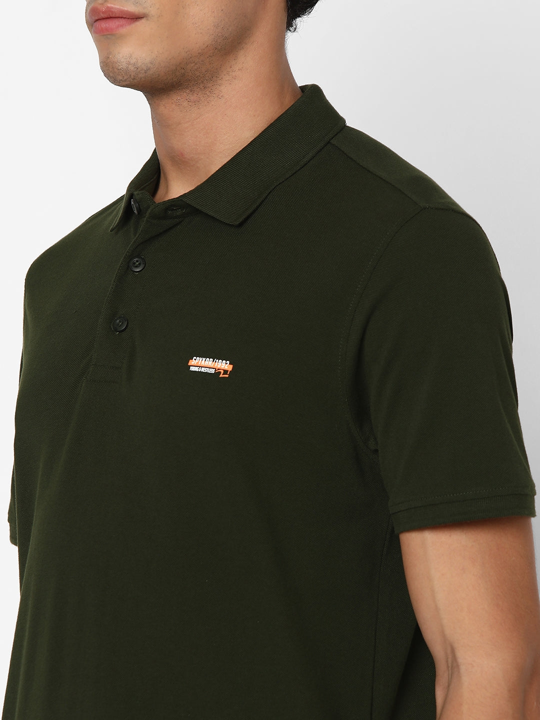 Spykar Men Rifle Green Regular Fit Half Sleeve Plain Polo Tshirt