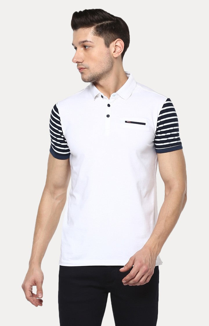 Spykar White Solid Slim Fit Polo T-Shirt