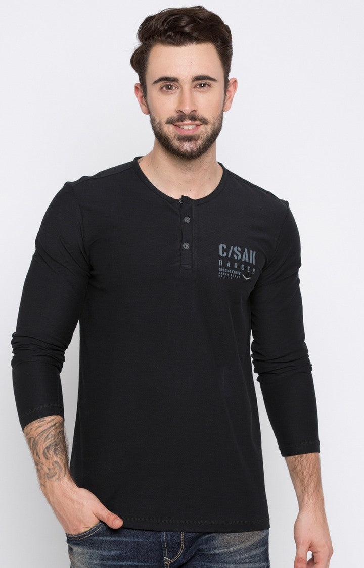 Spykar Black Solid Slim Fit Men T-Shirts