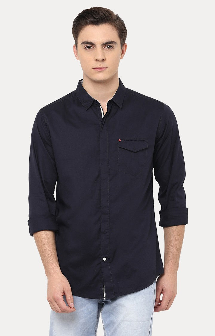 Spykar Men'S Blue Cotton Solid Casual Shirts