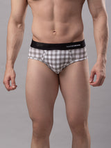 Underjeans Cotton Blend White-Check Brief